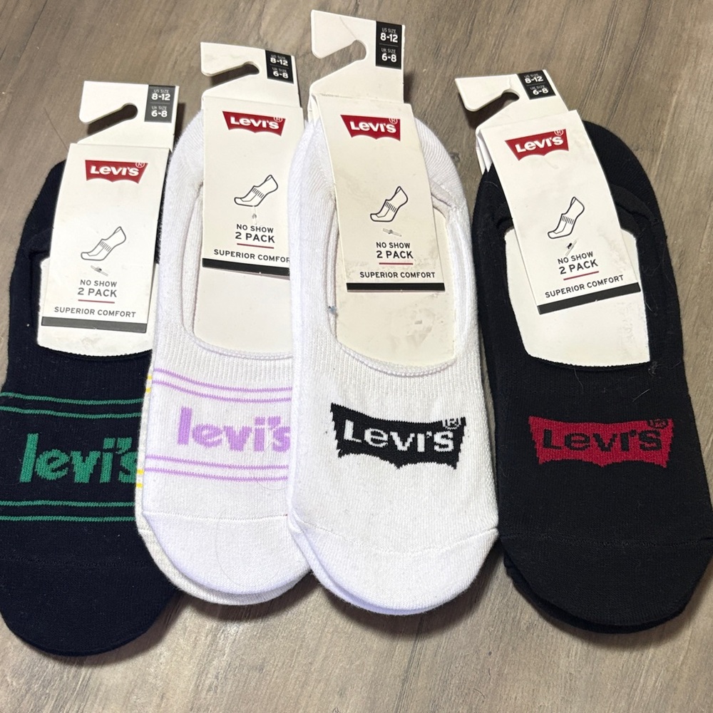 Levi's Men's No Show Socks 4-Pack - Black, White, Green, Purple